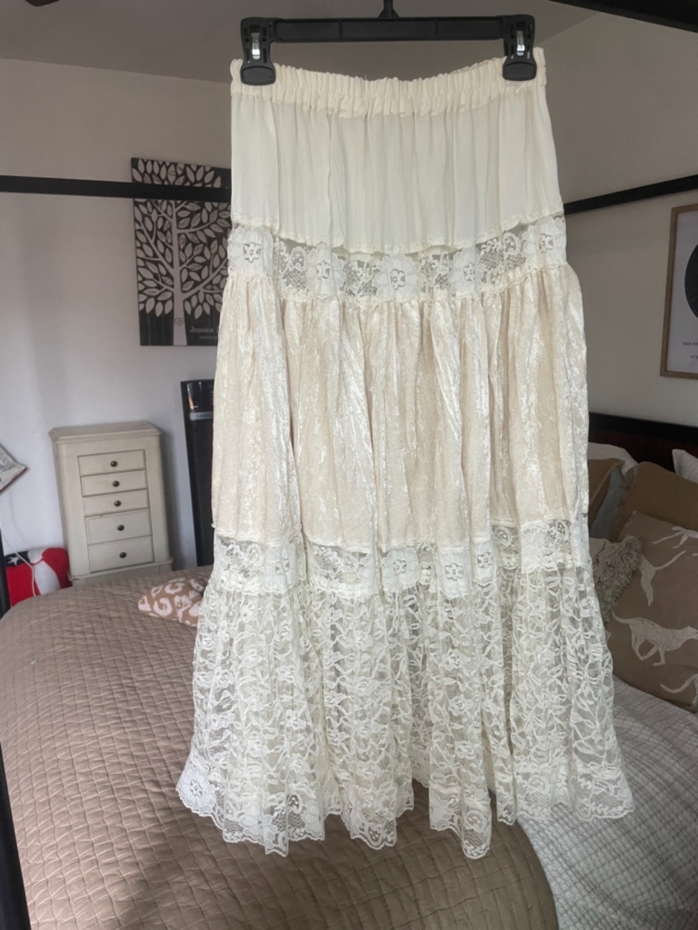 Cream Lace Tiered Maxi Skirt - Women